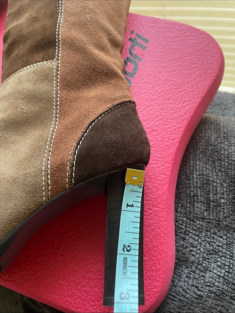 Via Spiga Two-Tone Taupe and Black High Heel Mid-Calf Boots - Picture 5 of 8